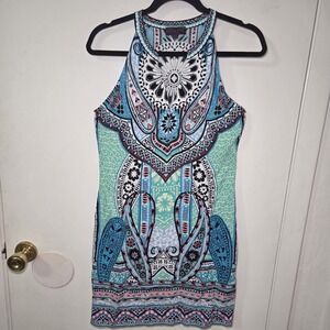 Hale Bob XS Boho Mini Dress Sleeveless Multicolor Geometric Tribal Print